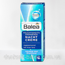 Зволожувальний нічний крем для обличчя з Алое Вера 10% Balea Feuchtigkeits spendende Nachtcreme 50 мл, фото 1