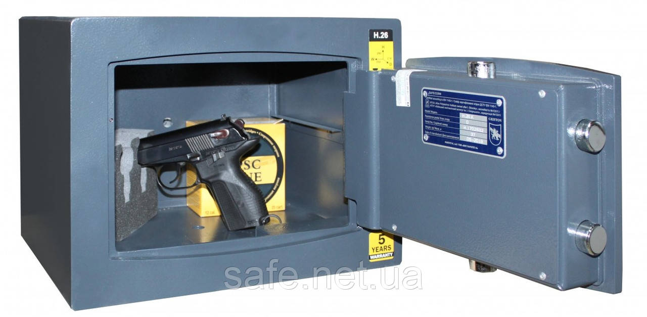 Сейф пістолетний (зламостійкий) Griffon H.26.KP (ВxШxГ:260x350x274) сейф для зберігання пістолета
