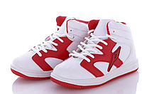 Кроссовки сникерсы кеды ботинки высокие для девочки мальчика белые с красным унисекс размеры 27,28,29
