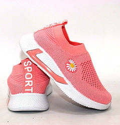 Літні рожеві кросівки для дівчаток з трикотажу з квіткою