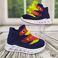 Дитячі текстильні кросівки-шкарпетки для хлопчика сині з качечкою з LED підсвічуванням