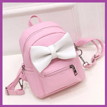 Стильний жіночий міні рюкзак з еко-шкіри, модний міні рюкзачок для дівчат, колір рожевий з вухами Міккі