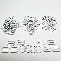 Набір для бюстгальтера 12мм (3 деталі за 50 шт)білий фарбований емаль для бретелей, регулятори метал.