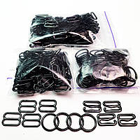 Набір для бюстгальтера 12мм (3 деталі за 50шт) чорний фарбований емаль для бретелей, регулятори метал.