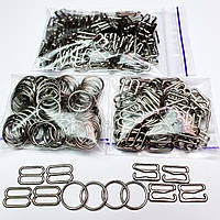 Набір 12 мм метал Сріблястий нікель (3 деталі по 50 шт) для бюстгальтера, для бретелей, регулятори