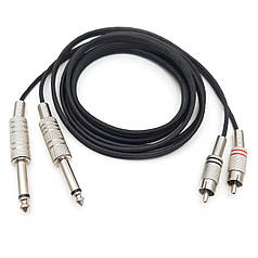 Кабель 2x jack 6.3 mm to 2RCA метал