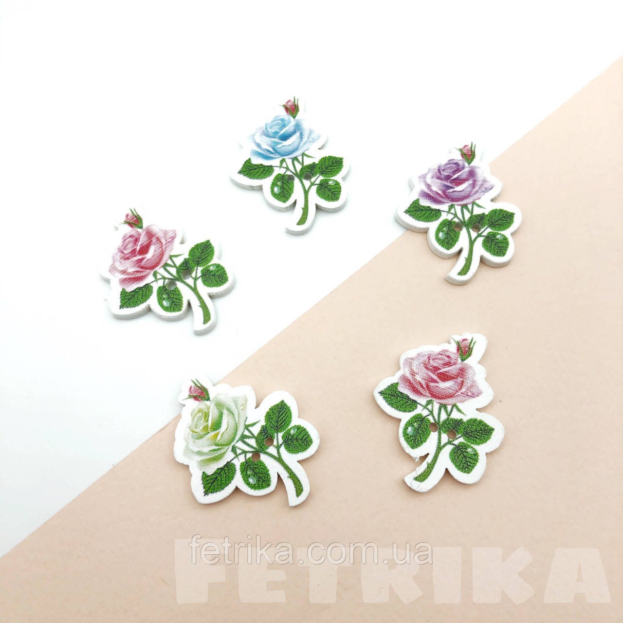 Ґудзики "Рожечки" дерев'яні, 30*25 мм, Мікс, фото 1