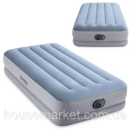 Односпальне велюрове ліжко-матрац із вбудованим насосом Intex 64166, 99*191*36 см - фото 1 - id-p1402865661