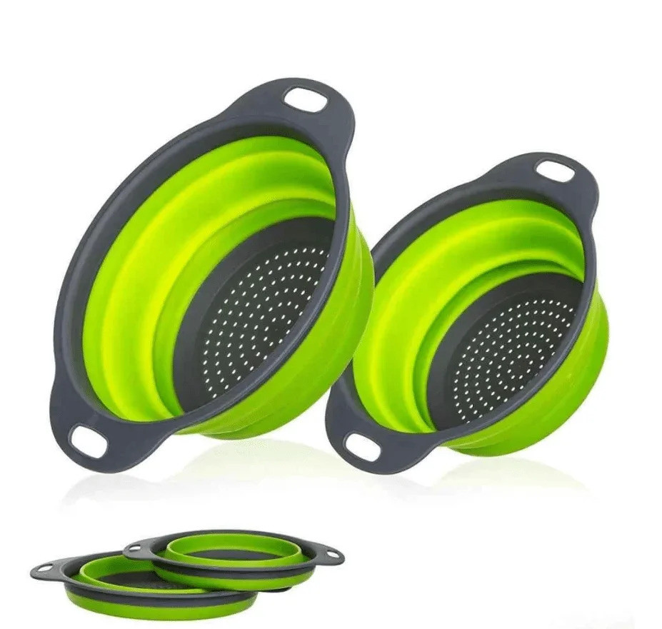 Кошики складані W86 2 шт. для миття овочів і фруктів (Green Gray) ⁇ Набір складаних друшляків