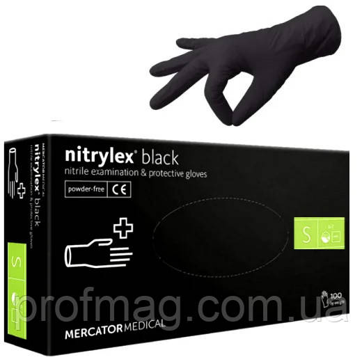 Рукавички нітрилові неопудрені чорні, медичні рукавички ,Mercator Medical 100 шт  Розмір L!