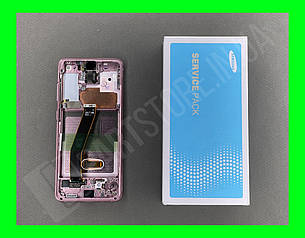 Дисплей Samsung G980 Cloud Pink S20 (GH82-22123С) сервісний оригінал у складі з рамкою, фото 2