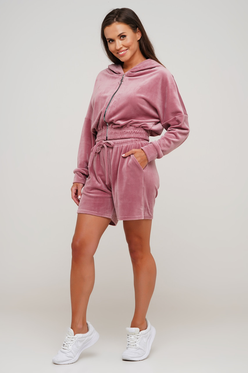 Костюм велюровий кофта кроп-топ на змійці та шорти, фото 1