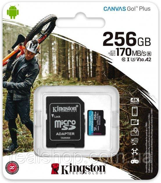 Картка пам'яті Kingston MicroSDXC 256 GB Canvas Go! Plus Class 10 UHS-I U3 V30 A2 + SD-адаптер (SDCG3/256GB)