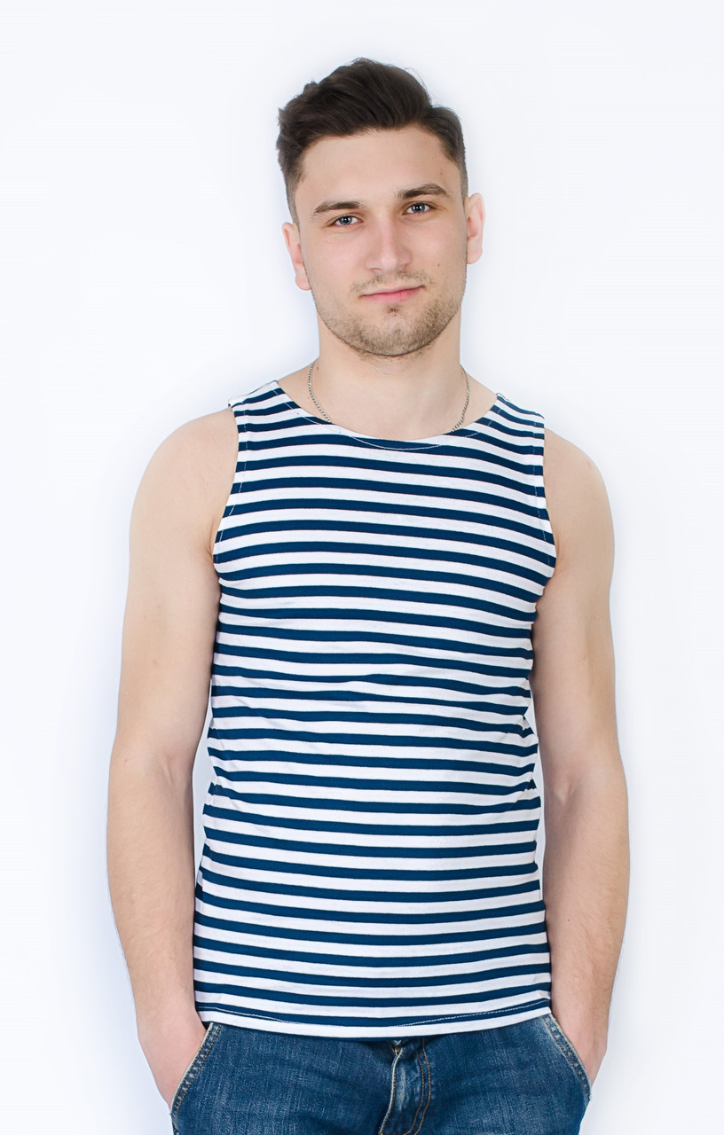 Майка тільник моряка Розмір 42 Темно-синя смужка 100% бавовна Одеські тільняшки, фото 1