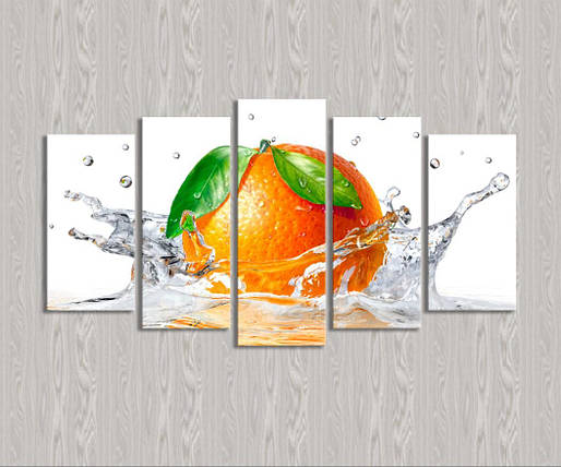Модульна фото картина фотокартина для кухні фрукти апельсин полотно 5 модулів VE, фото 2