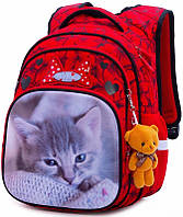 Ортопедический рюкзак школьный для девочки в 1-4 класс Котик Красный SkyName R3-234