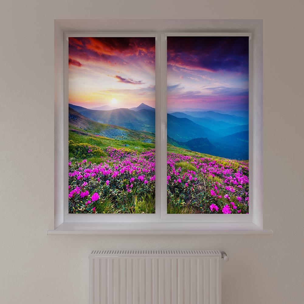 Рулонные шторы с фотопечатью цветы и горы - фото 1 - id-p594779603