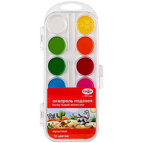 Фарби акв. "Мультики", пласт.упак., б/к, 12 цв., фото 1