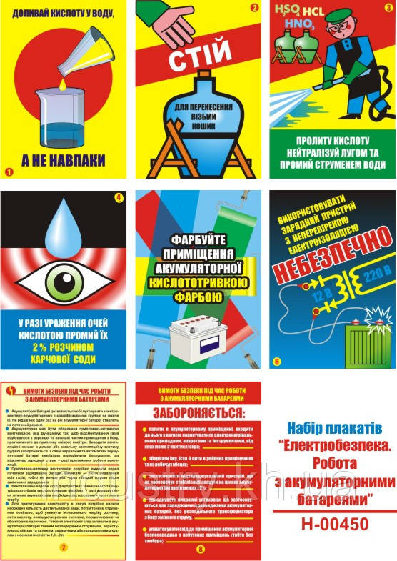 "Електробезпека. Робота з акумуляторними батареями" (8 плакатів, ф. А3)