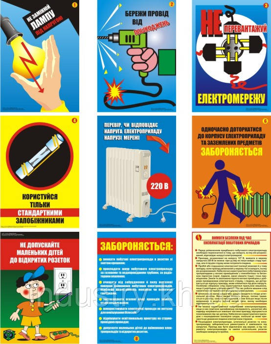 "Електробезпека. Експлуатація побутових приладів” (9 плакатів, ф. А3)