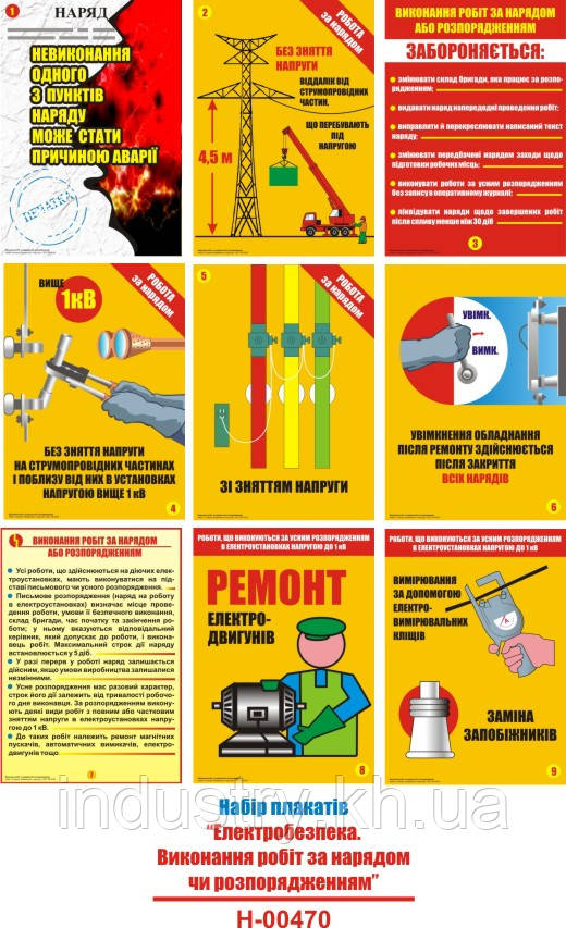 "Електробезпека. Виконання робіт за нарядом або розпорядженням" (9 плакатів, ф. А3)