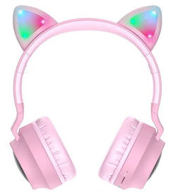 Навушники з котячими вушками Hoco W27 Cat Ear Bluetooth і LED підсвічування Рожевий