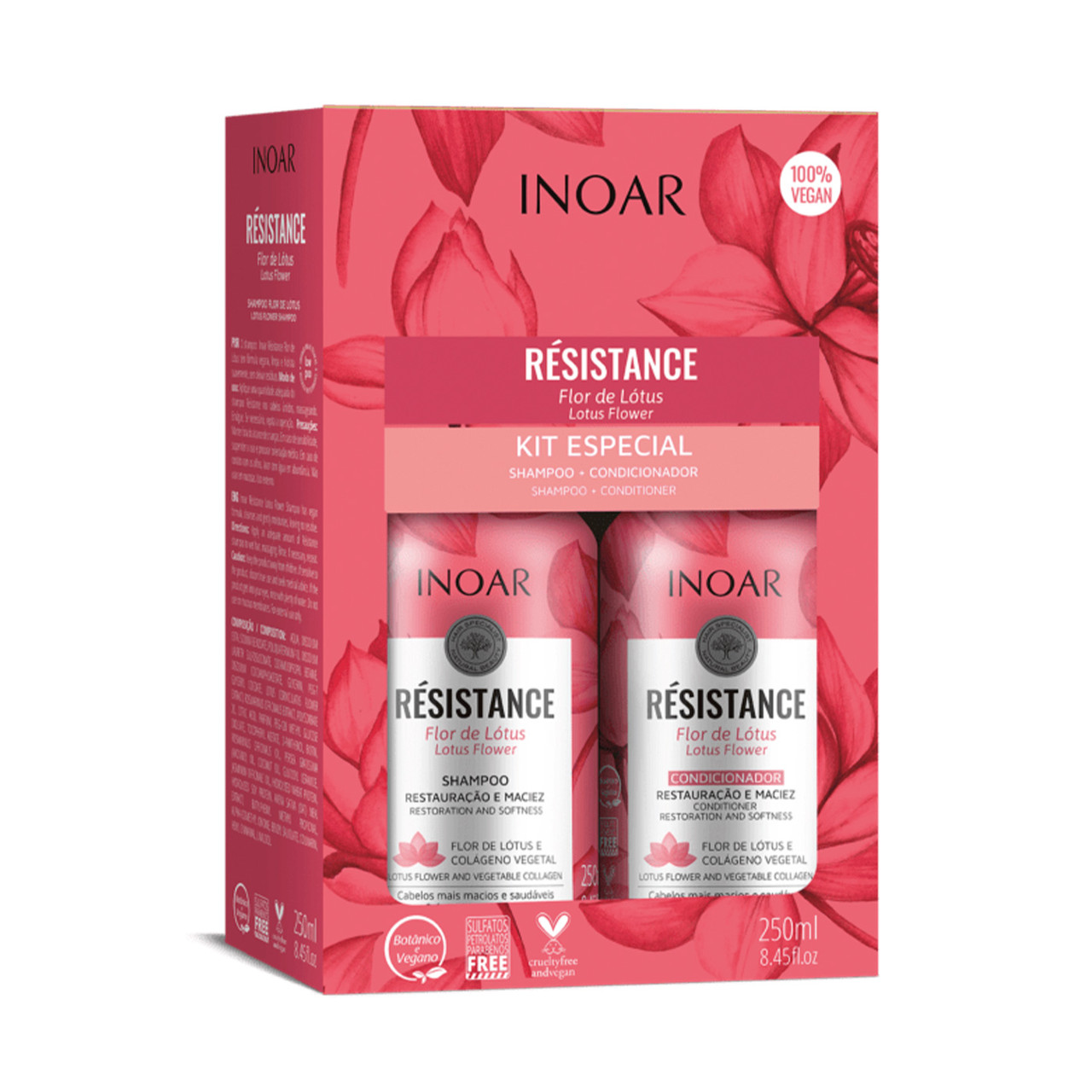 Набір шампунь і кондиціонер для тонкого волосся, Inoar Kit duo Resistance Flor de Lotus, 2х250 ml