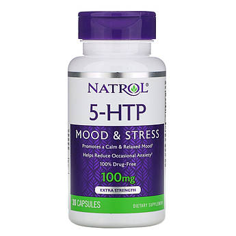 Natrol, 5-HTP, 100 мг, 5-гідрокси L-триптофан, 30 капсул