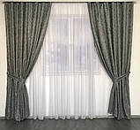 Готові мармурові штори Комплект штор з підхватами Штори під мармур 150х270 Колір Графіт, фото 3