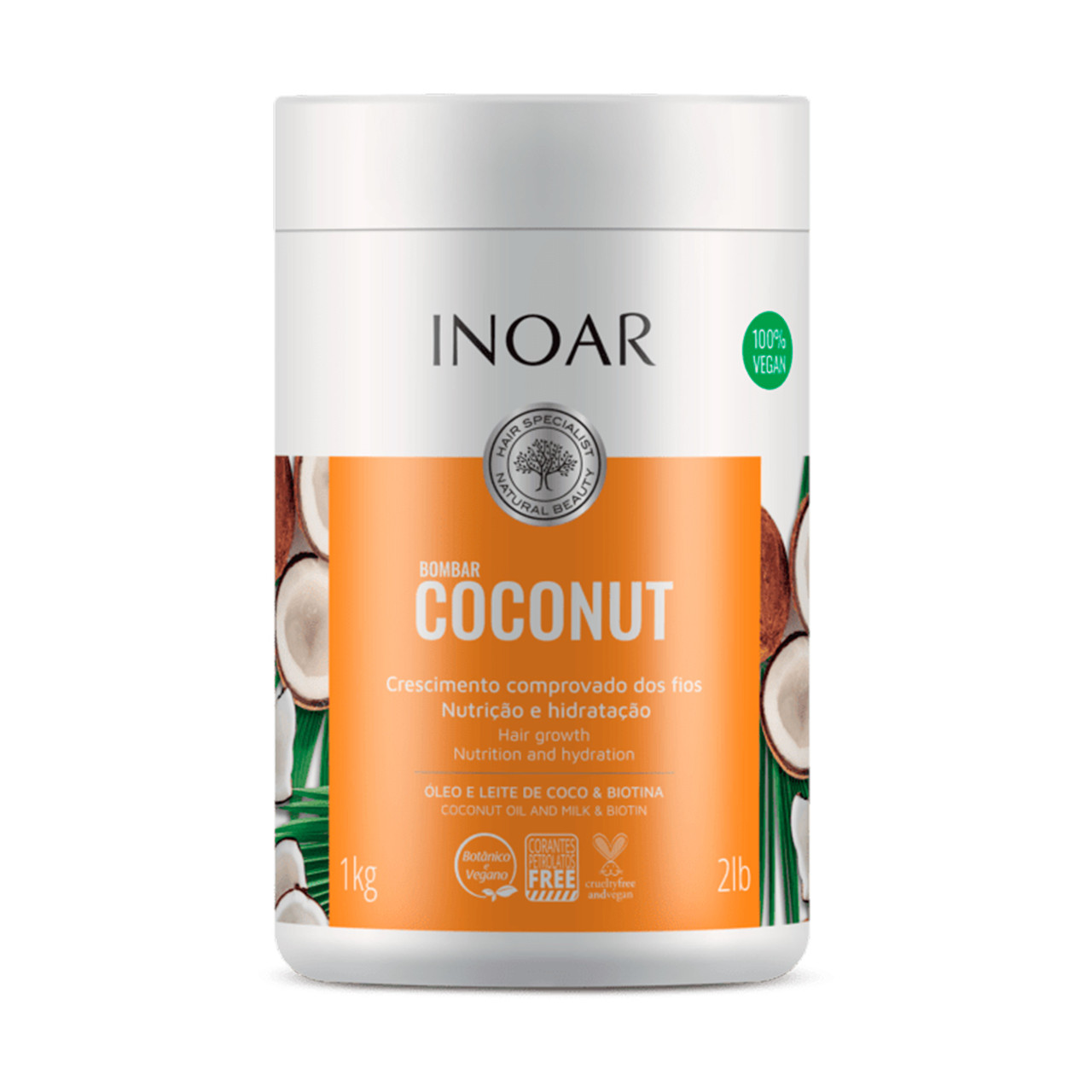 Маска для росту волосся без сульфатів Кокос і Біотин, Inoar Coconut, Bombar coconut mascara, 1000 g