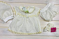 Костюм Платье шортики косынка с кружевом для новорожденной 52-98 рост 92