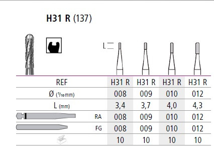 Твердосплавний, Вольфрам-Карбідовий бір H31R кутовий наконечник