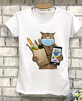 Женская футболка с котом на карантине