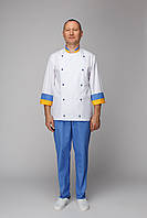 Кітель кухаря Шеф-Кухар, білого кольору та синьо-жовтими вставками