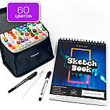 Набір для малювання: скетч маркери Touch Smooth 60 кольорів + скетчбук 50 аркушів А4 + чорні лайнери, фото 2