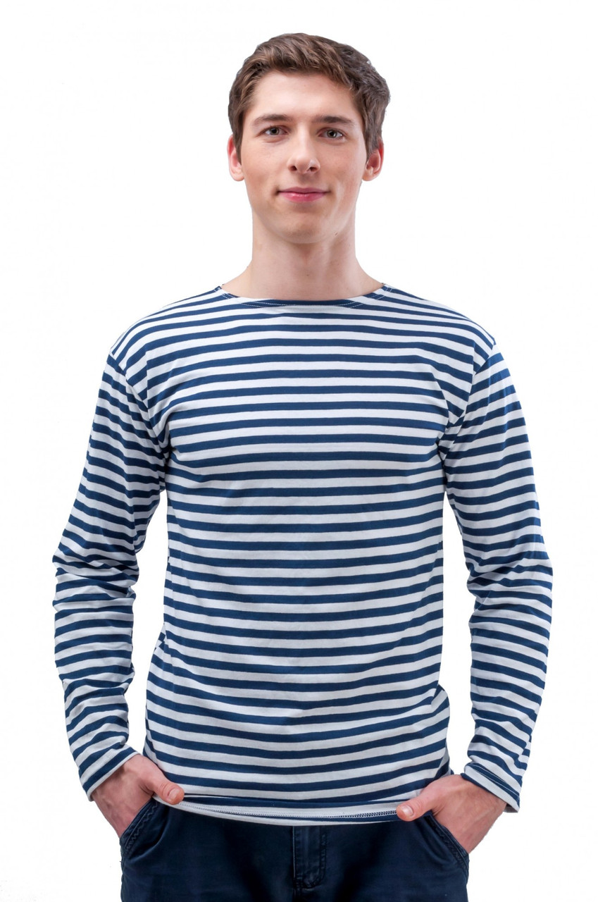 Тільник моряка Розмір 42 Темно-синя смужка 100% бавовна Одеські тільняшки, фото 1