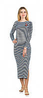 Сукня з довгими рукавами МАХІ від Доброго одесита Темно-синя смужка Розмір S: S-M(42-44)
