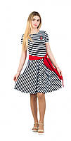 Платье полусолнце с красным поясом MIDI от Доброго одессита Тёмно-синяя полоска Размер S: S-M(42-44)
