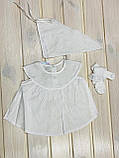 Крестильное Платье шортики косынка с кружевом для новорожденной 52-98 рост, фото 5