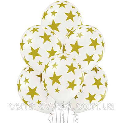 Латексна кулька BELBAL 12"(30 см) Зірки золоті (на білому)