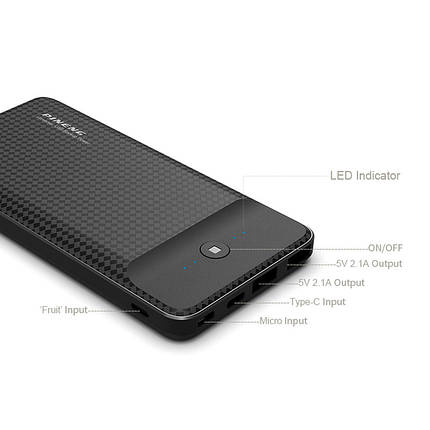 Зовнішній акумулятор Power Bank Pineng PN-936 10000 mAh 3 Input & 2 Output колір чорний, фото 2