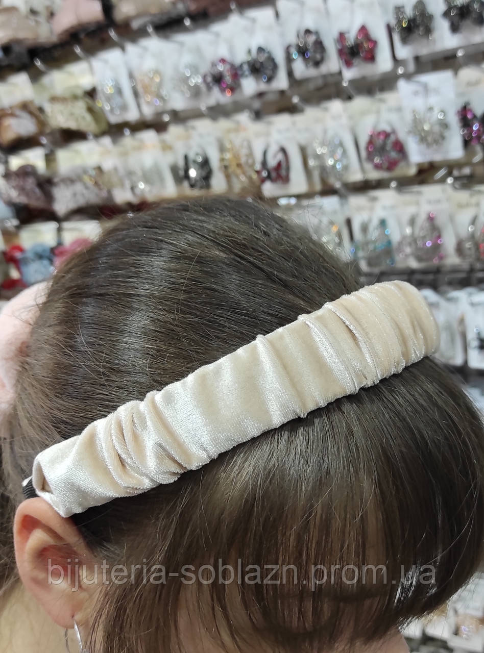 Обруч для волос бархатный велюр тканевый капрон Бежевый ширина 3 см сжатый - фото 1 - id-p520608100