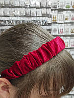 Обруч для волос бархатный велюр тканевый капрон Красный ширина 3 см сжатый