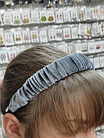 Обруч для волос бархатный велюр тканевый, капрон Серый ширина 3 см сжатый