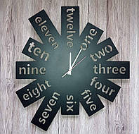Годинник настінний дерев'яний Цифри словами. Оригінальні інтер'єрні годинники. Настінні годинники.