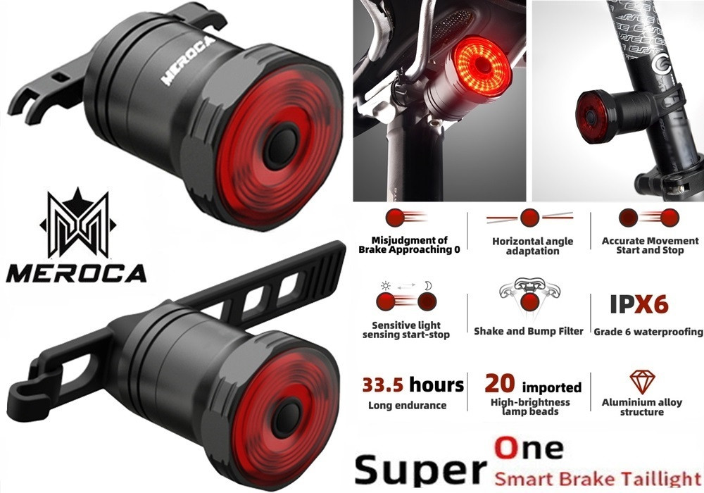 MEROCA SUPER ONE Велосипедний Ліхтар + Датчик гальмування і світла +2 Кріплення (USB SMART BRAKE TAILLIGHT)