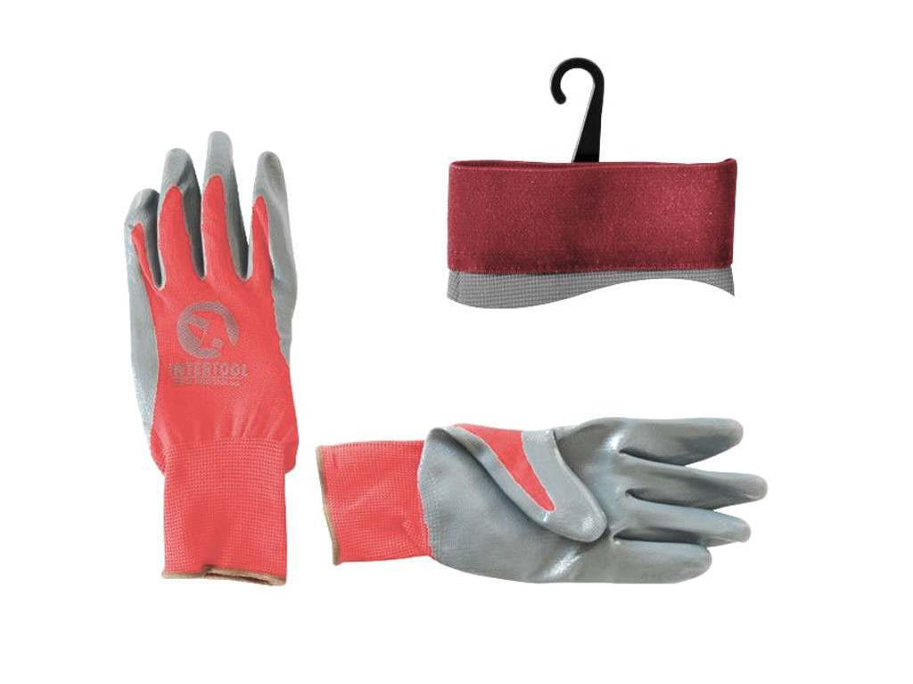 Рукавиці нітрилові INTERTOOL червоні з сірим, фото 1