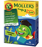 Mollers Omega-3 Fish Рыбий Жир Для Детей с Витамином Д3, 36 Жевательных Рыбок с Фруктовым Вкусом