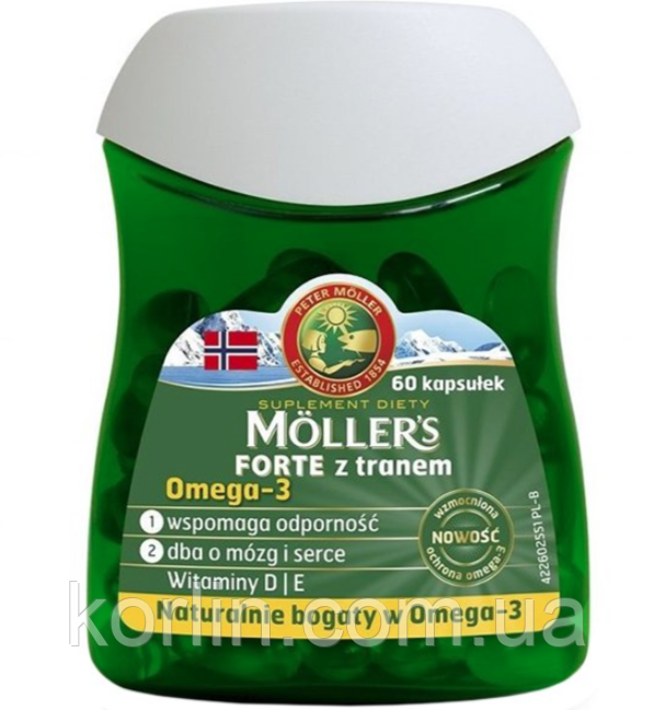 Mollers Omega-3 Forte Риб'ячий Жир із вітаміном D3 і вітаміном Е, 60 капсул