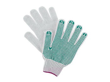 Рукавиці робочі бавовняні (зелена крапка) ХБ-3 білі